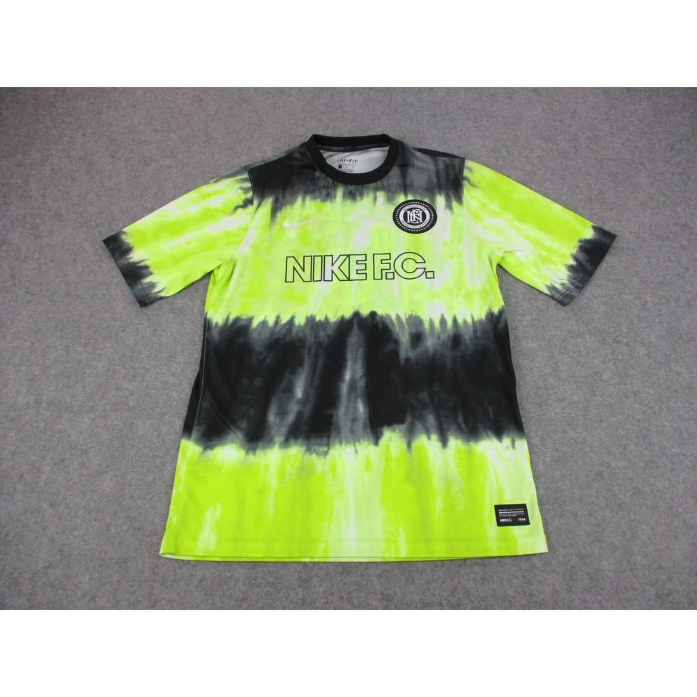 Nike FC Soccer Jersey Mens Medium Volt Yellow Black Tie Dye Dri-FIT CK5572-010